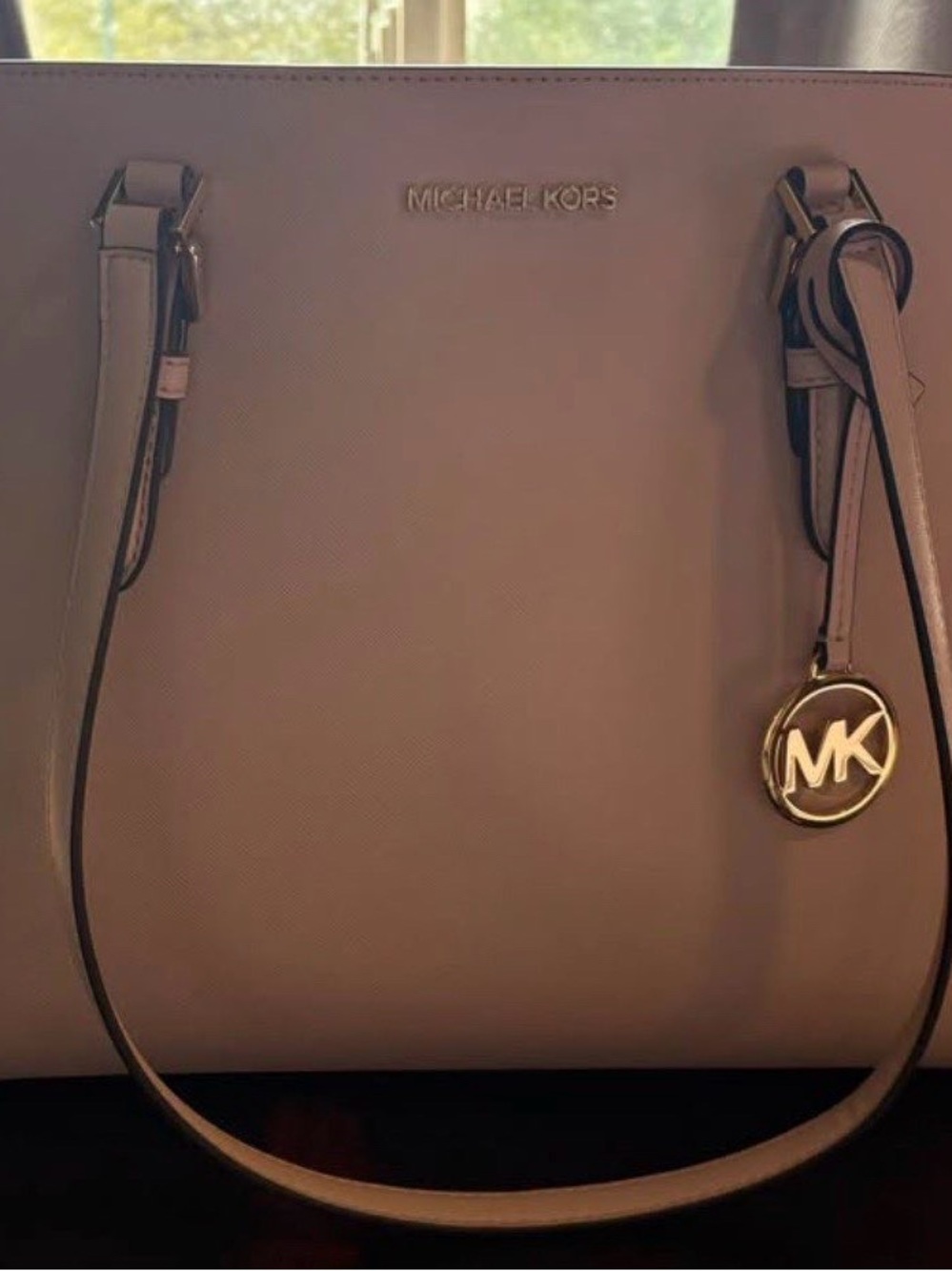 Michael Kors Light Pink Saffiano Leather Tote with Gold Logo Charm